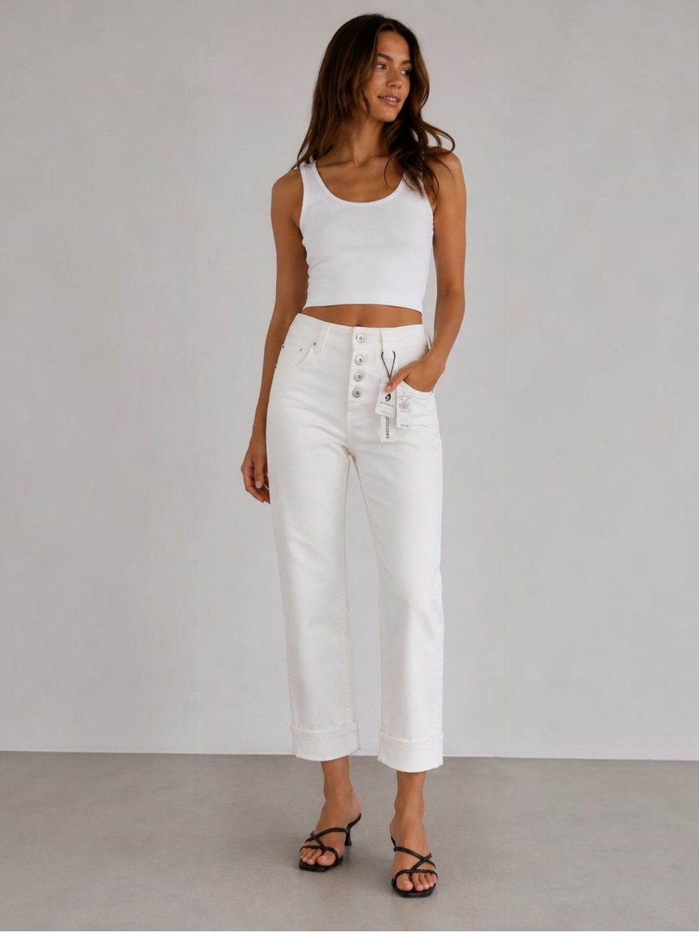 Sanctuary Luna Cuffed Pant NWT White Straight Crop Jeans Size 26